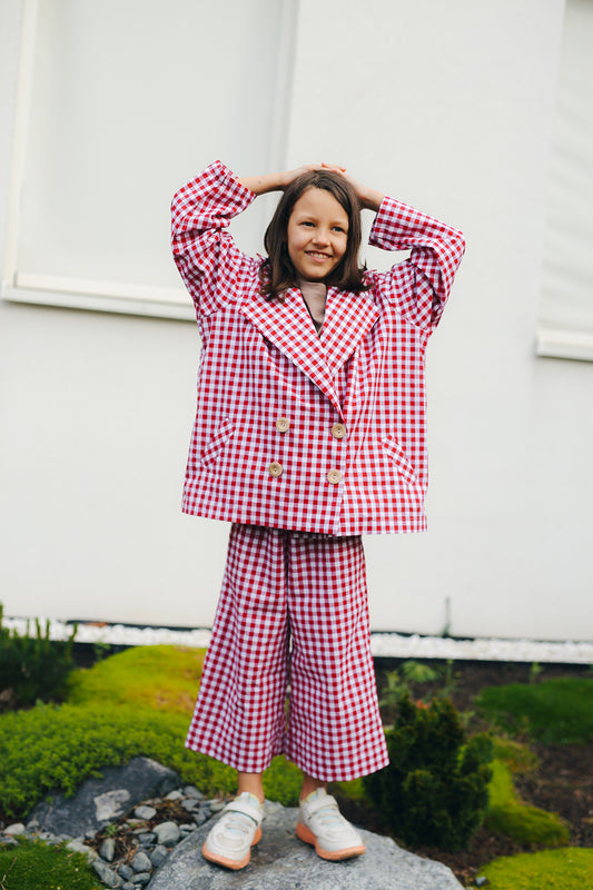 culottes, white and green check
