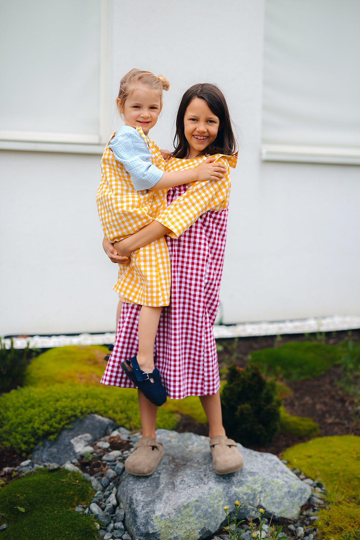 jumpsuit on adjustable straps, white and green check
