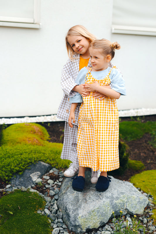 jumpsuit on adjustable straps, white and green check