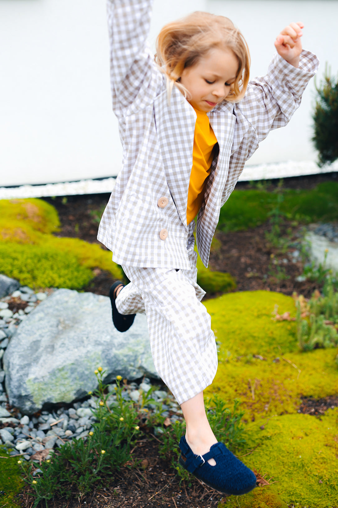 culottes, white and green check