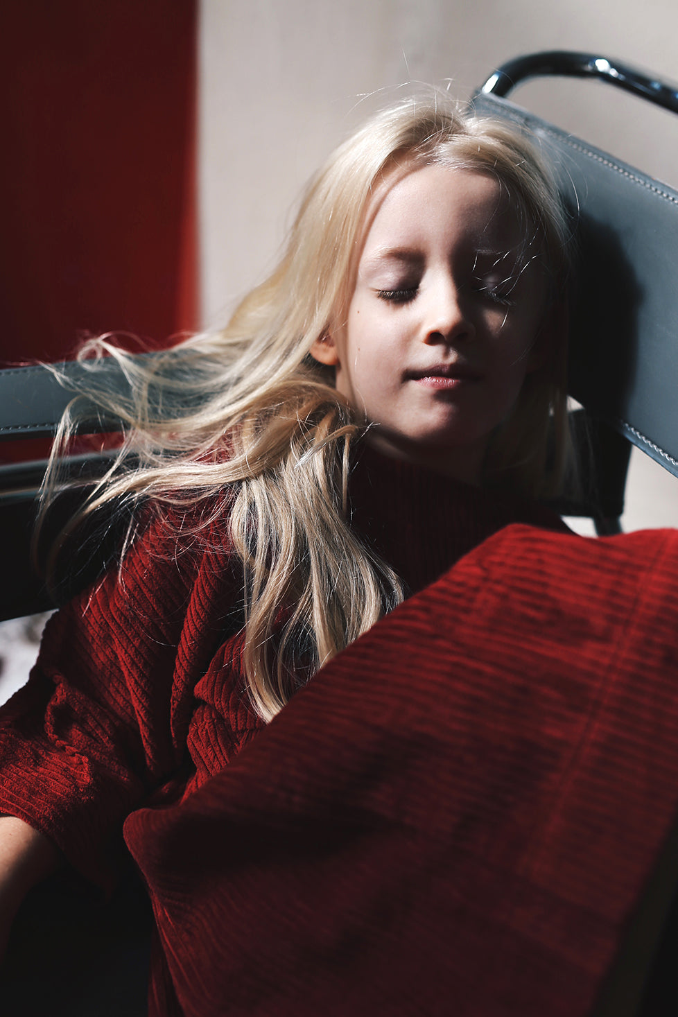 dark red dress from corduroy with wooden buttons on the back- cloth took part in photo session
