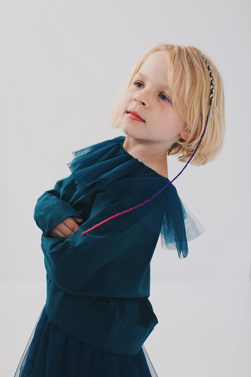dark green shirt with big, round collar from tulle with long sleeves- cloth after photo session