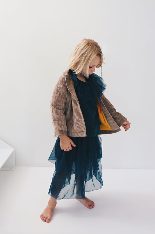 beige jacket from corduroy- cloth took part in photo session