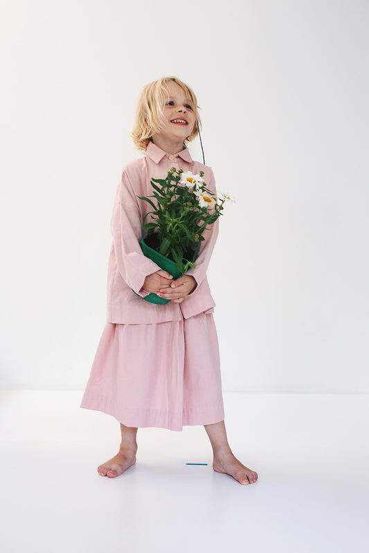 pink skirt from flannel- cloth took part in photo session