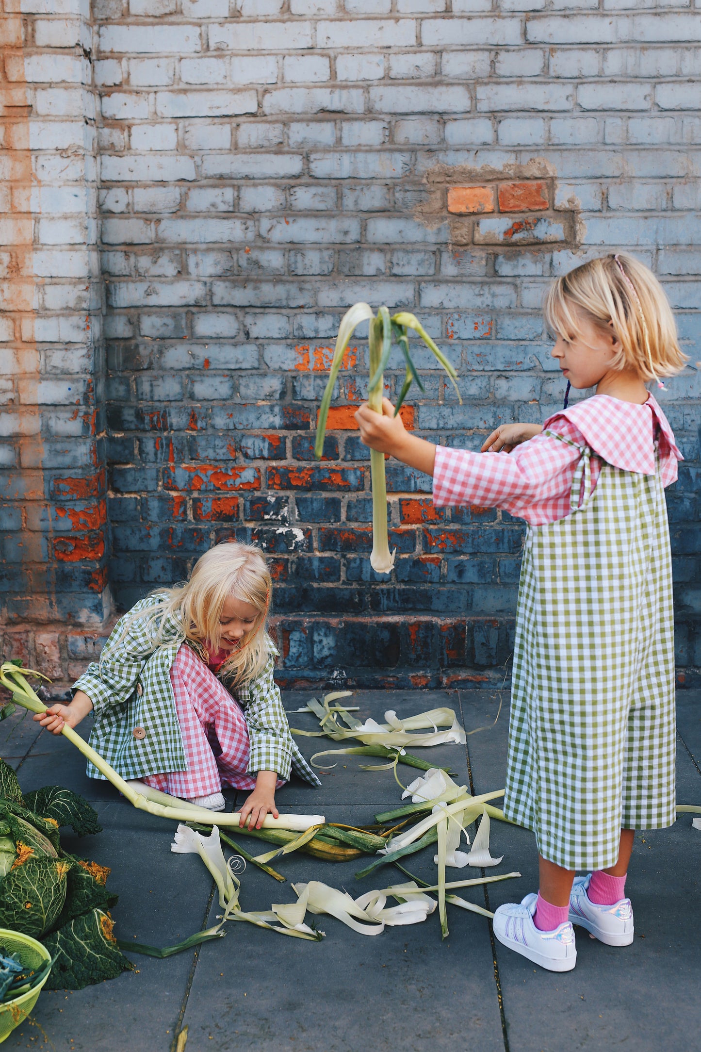 jumpsuit on adjustable straps, white and green check