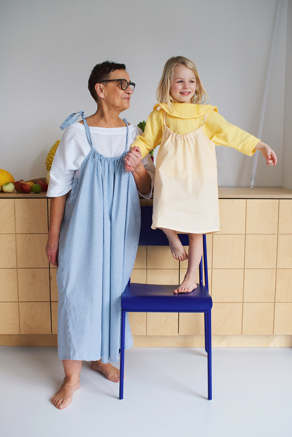 skirt/dress on adjustable straps with white and yellow stripes