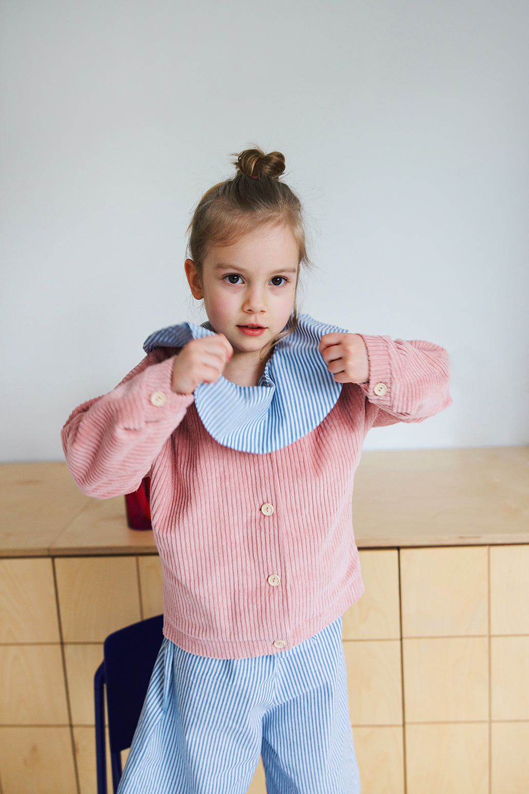 navy jacket from corduroy- cloth took part in photo session