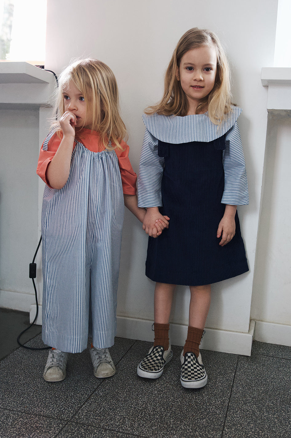 jumpsuit on straps, white and blue stripes