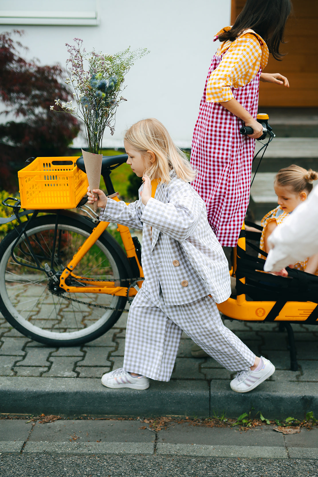 culottes, white and green check