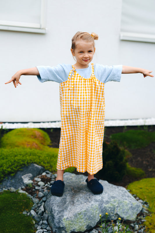 jumpsuit on adjustable straps, white and green check