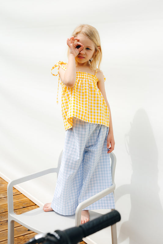 culottes, white and green check