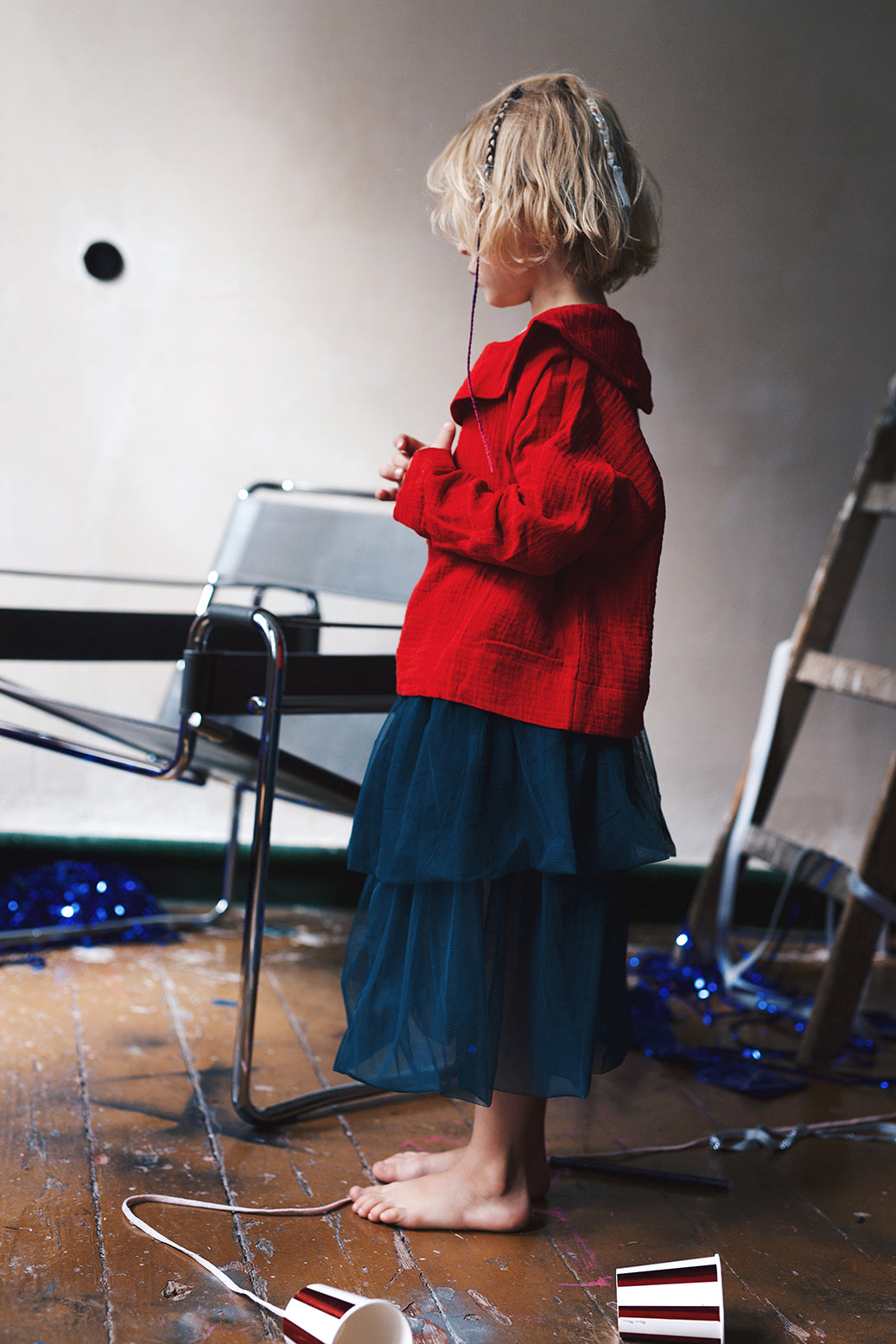 dark red shirt with big, round collar with long sleeves- cloth took part in photo session