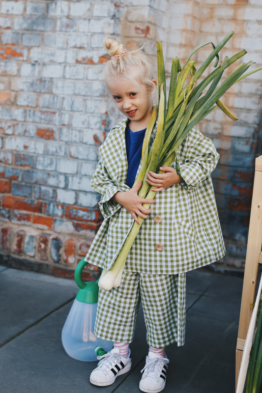 jacket, white and green check