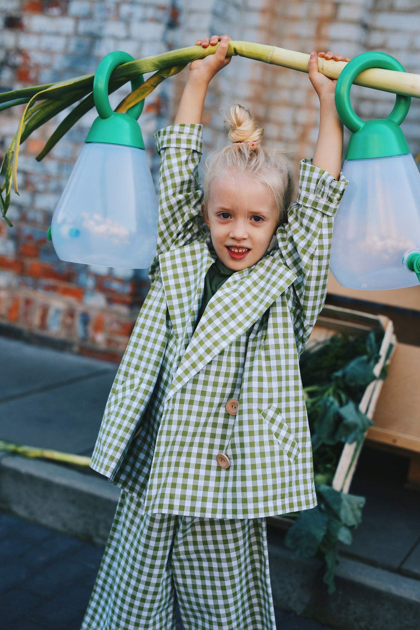 jacket, white and green check