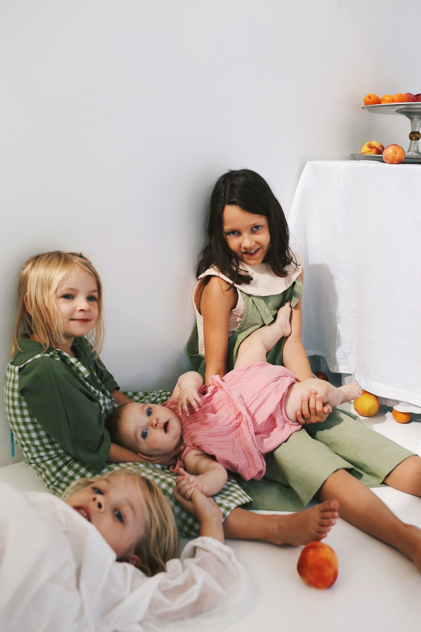 green dungarees with wide legs 