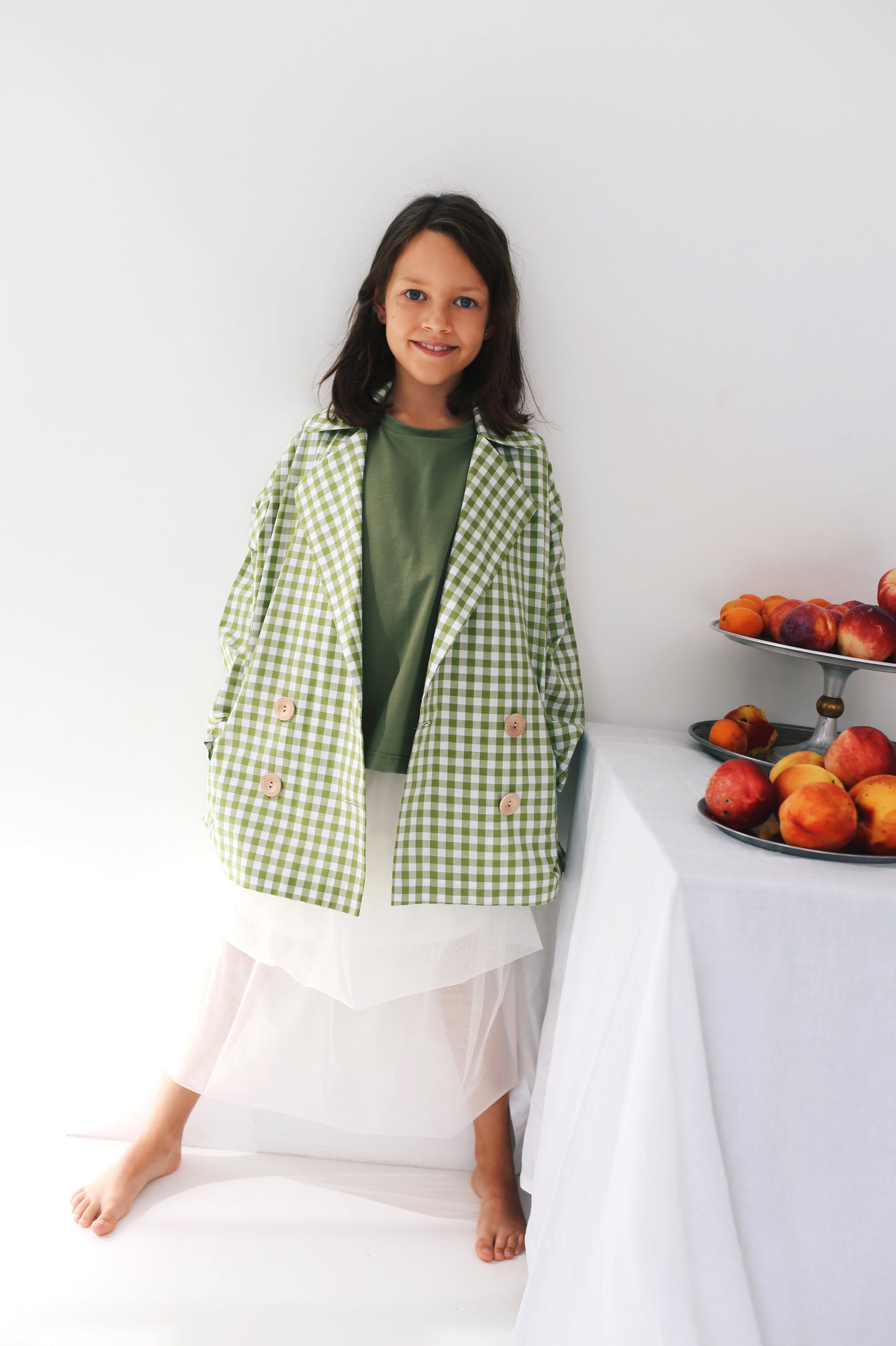 jacket, white and green check